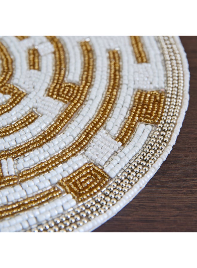 Home Box Beaded Round Placemat - White and Gold - 30 cm - Image 3